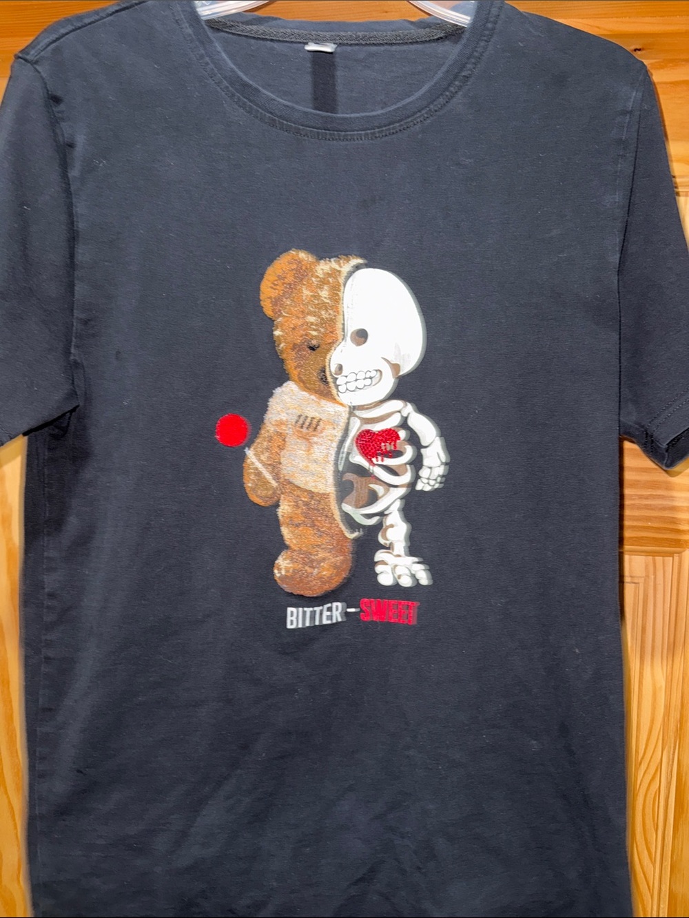 Black 'Bitter-Sweet' Teddy & Skeleton Graphic Tee